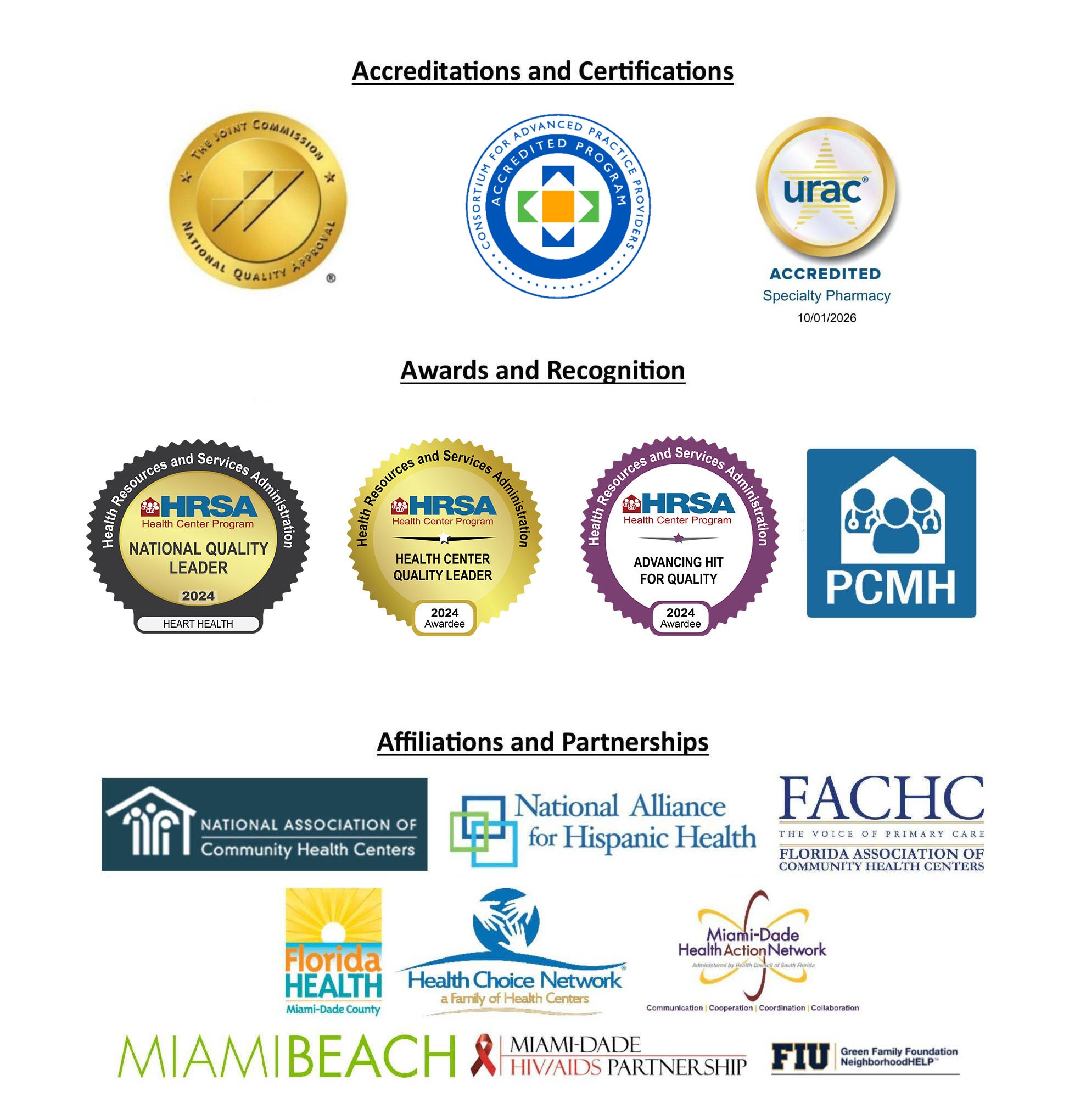 MBCHC Accreditations and Certifications 2024